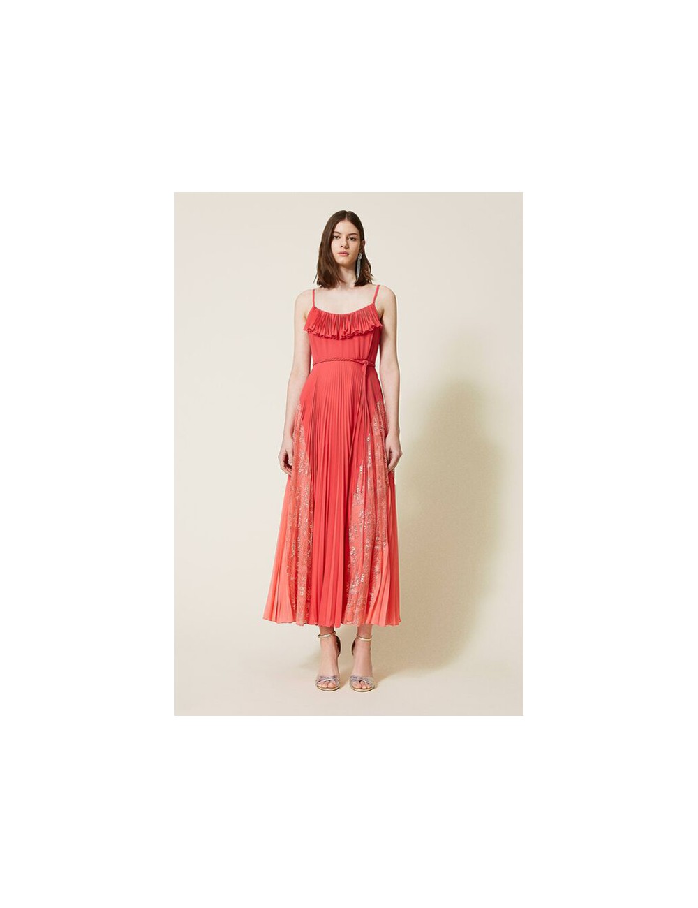 Twinset - abito lungo in georgette con volant e pizzo 221tt2477 07178TwinsetPassioni Boutique