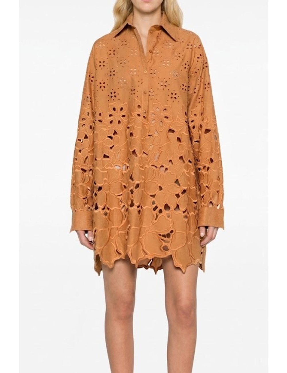 Donna mini abito ermanno scervino in cotone pizzo sangallo cammelloErmanno ScervinoPassioni Boutique