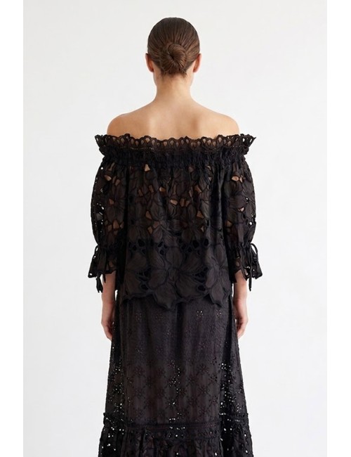 Donna blusa ermanno scervino in cotone ricamo sangallo nero