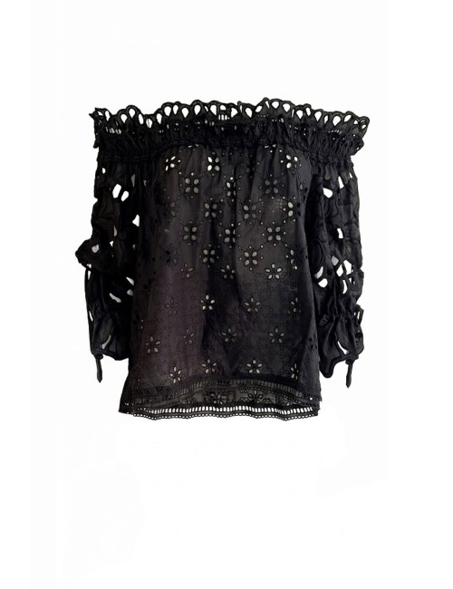 Donna blusa ermanno scervino in cotone ricamo sangallo nero