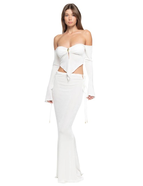 Donna gonna lunga sand macadamia maglia opalescente gioiello