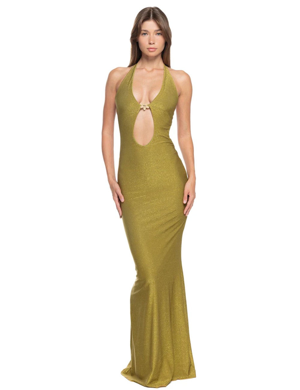 Donna abito lungo atena golden lime sand maglia shiny gioielloSandPassioni Boutique