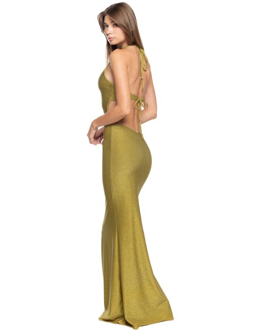 Donna abito lungo atena golden lime sand maglia shiny gioiello