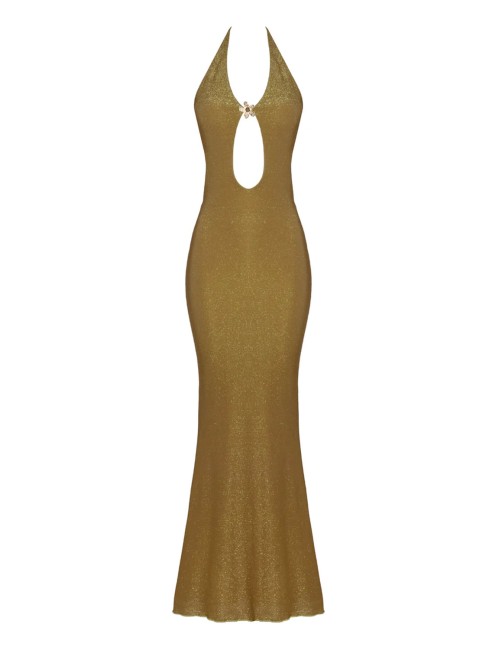 Donna abito lungo atena golden lime sand maglia shiny gioiello
