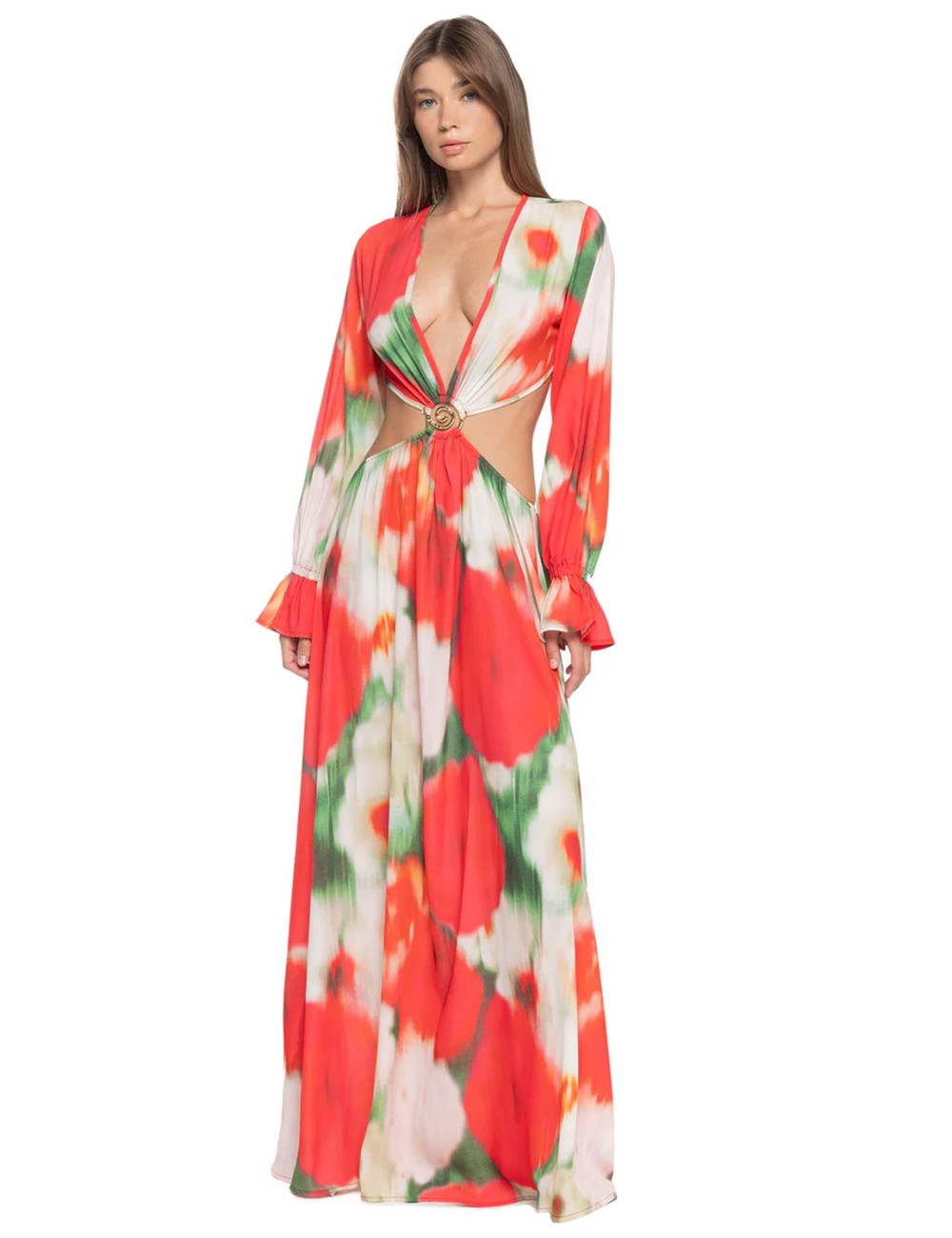Donna abito lungo floriana botanic sand stampa tropicale gioielloSandPassioni Boutique