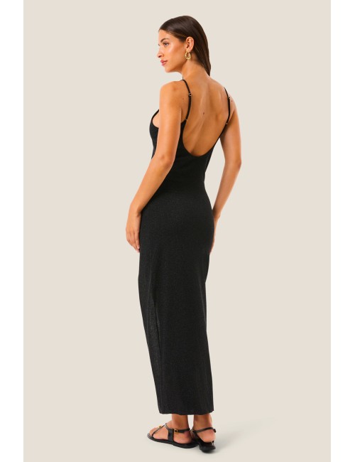Donna abito lungo 4giveness nero lurex con spacco laterale