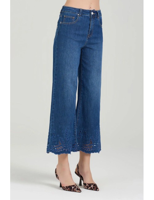 Donna jeans take two flory denim flare con ricamo sangallo 7oz