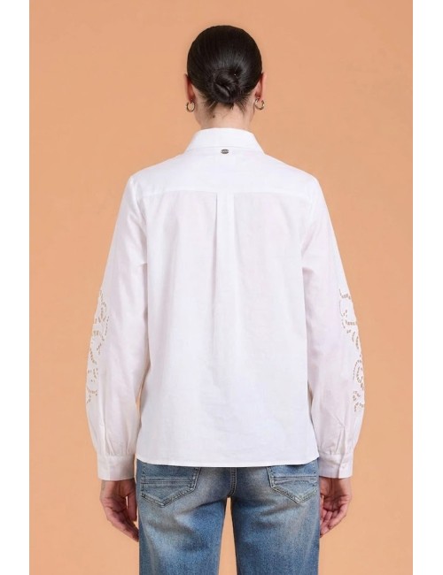 Donna camicia take two bianca maniche ampie con ricamo traforato