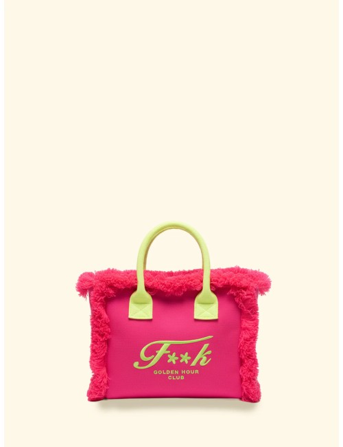 Donna borsa cesto fk fuxia cotone zip e tracolla removibile