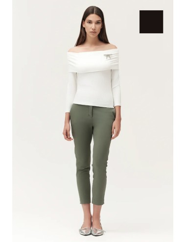 Aurora pantalone con spacchetto rasatello ww30500 neroWhite WisePassioni Boutique