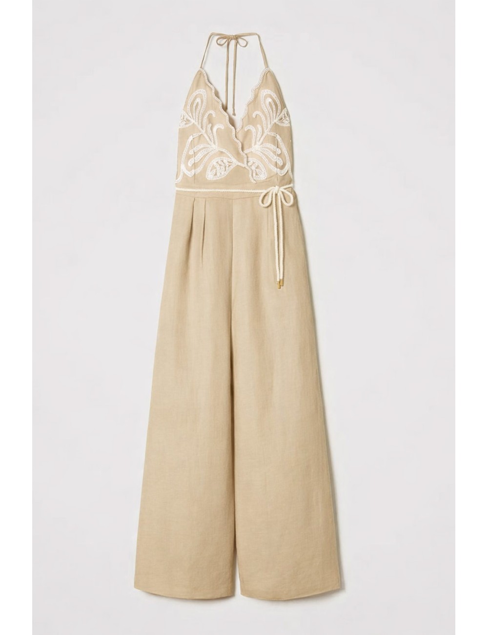 Tuta in misto lino con ricami bic. natural beige/madreperla 251lb2faa 12193 +++TwinsetPassioni Boutique