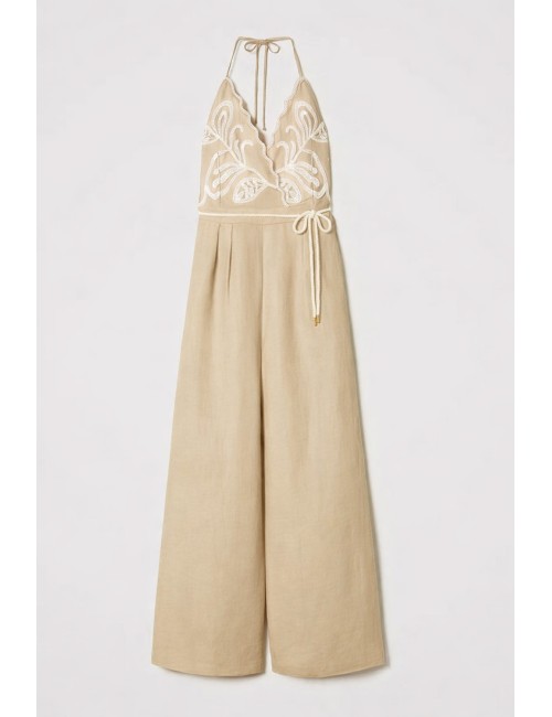 Tuta in misto lino con ricami bic. natural beige/madreperla 251lb2faa 12193 +++TwinsetPassioni Boutique
