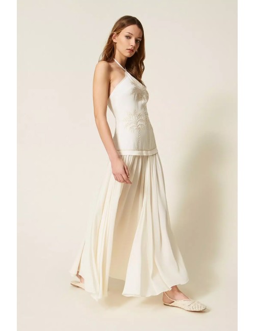 Twinset - abito lungo in misto lino e georgette 261lm2mdd 13584