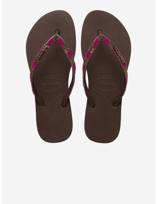 Donna infradito havaianas slim glow dark brown strass e perline