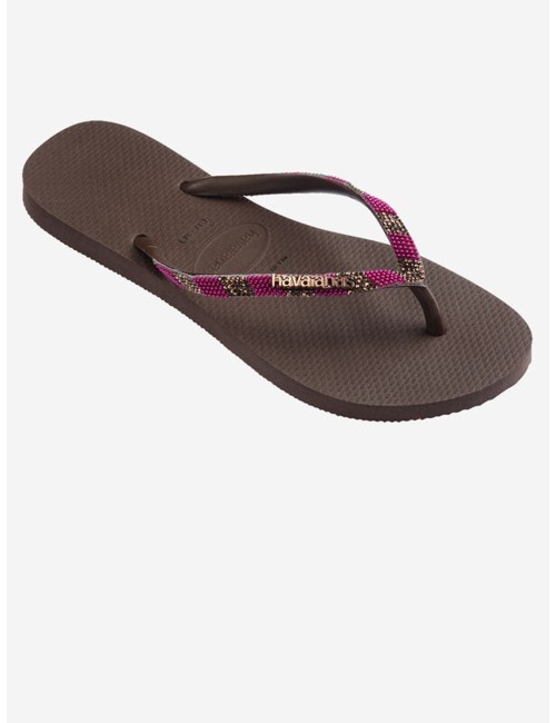 Donna infradito havaianas slim glow dark brown strass e perline