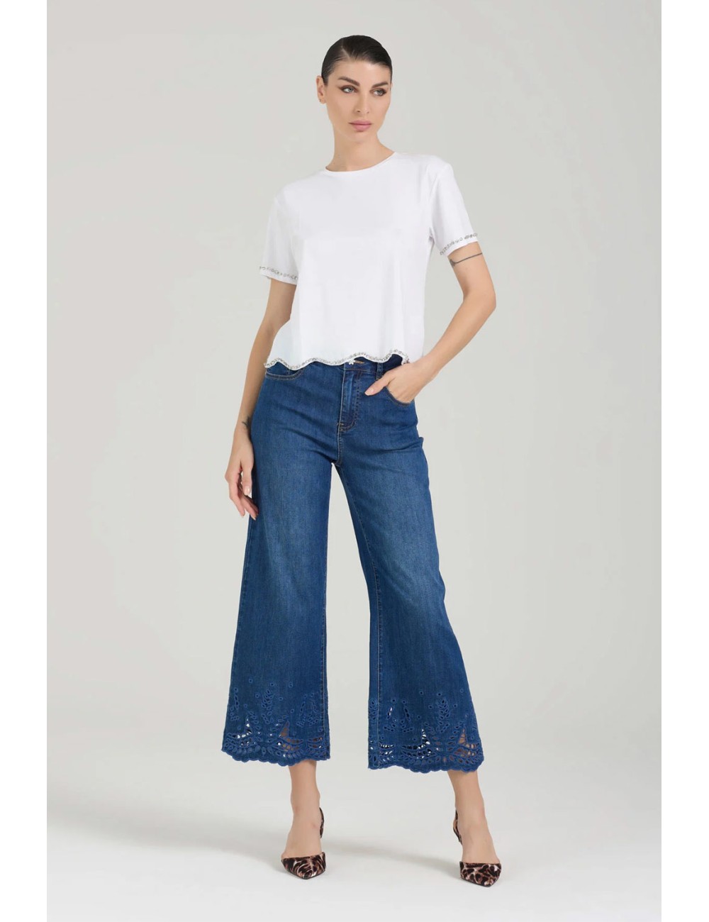 Donna jeans take two flory denim flare con ricamo sangallo 7ozTake TwoPassioni Boutique