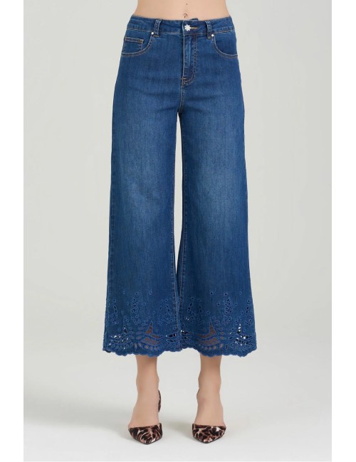Donna jeans take two flory denim flare con ricamo sangallo 7oz