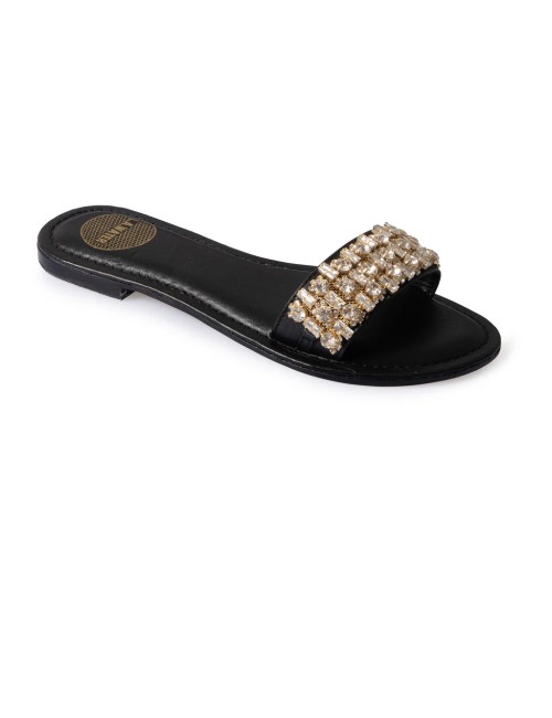 Donna ciabatte l.a. water vera pelle nera pietre cristallo gioiello 62202b