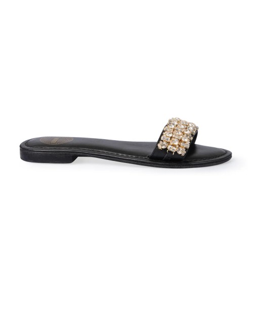 Donna ciabatte l.a. water vera pelle nera pietre cristallo gioiello 62202b