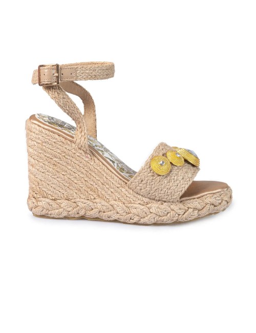 L.a. water sandalo con zeppa in corda naturale e bottoni gioiello nera 42068bLAWaterPassioni Boutique