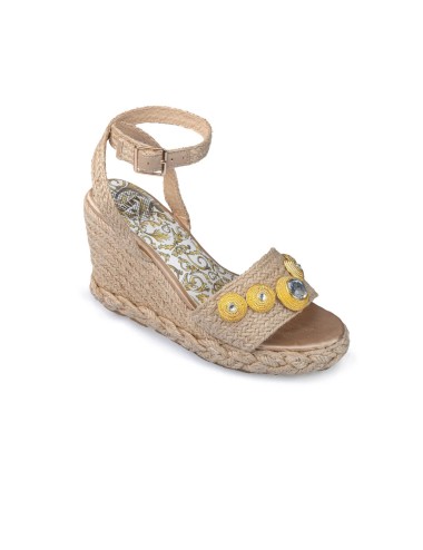 L.a. water sandalo con zeppa in corda naturale e bottoni gioiello sabbia 42070bLAWaterPassioni Boutique