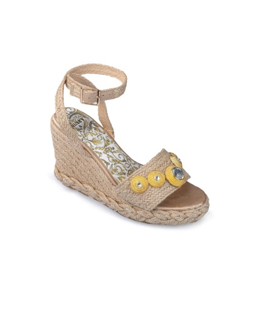 L.a. water sandalo con zeppa in corda naturale e bottoni gioiello nera 42068bLAWaterPassioni Boutique