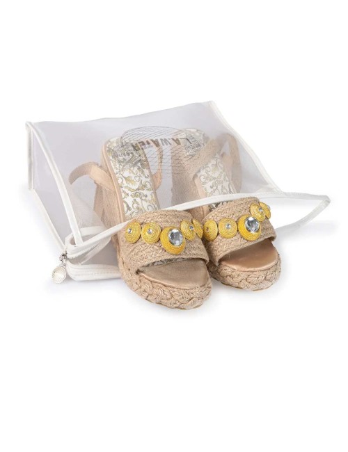 L.a. water sandalo con zeppa in corda naturale e bottoni gioiello nera 42068bLAWaterPassioni Boutique
