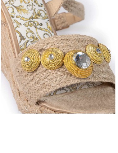 L.a. water sandalo con zeppa in corda naturale e bottoni gioiello sabbia 42070bLAWaterPassioni Boutique