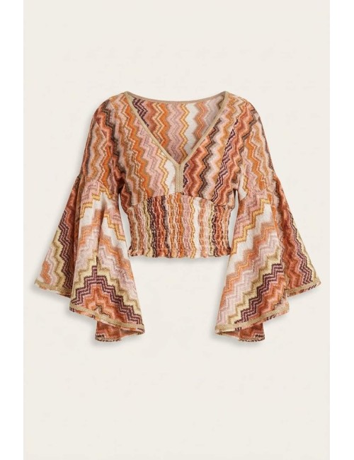 Donna crop top pho firenze tessuto rachel terra maniche ampie