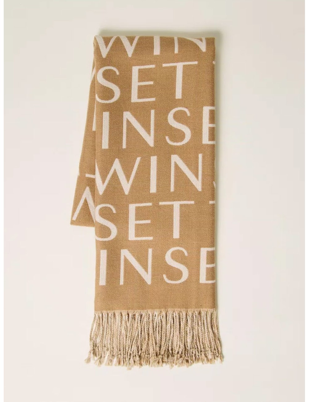 Twinset stola donna in panno di viscosa con logo jacquard e frangeTwinsetPassioni Boutique
