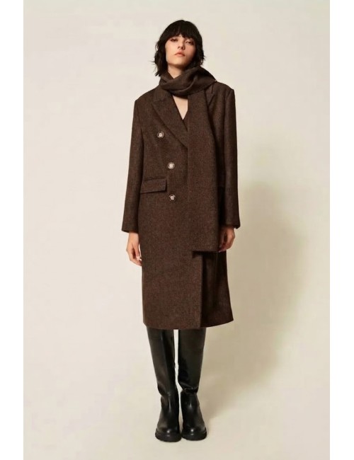 Twinset cappotto donna in misto lana con stola rimovibile