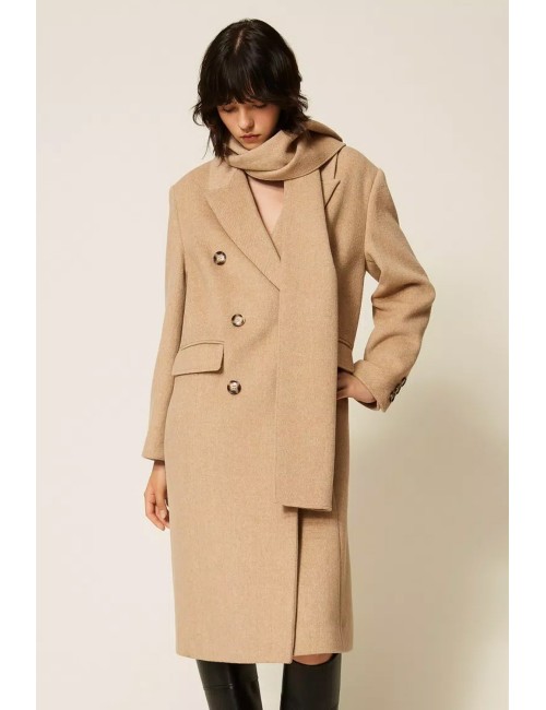 Twinset cappotto donna in misto lana con stola rimovibile