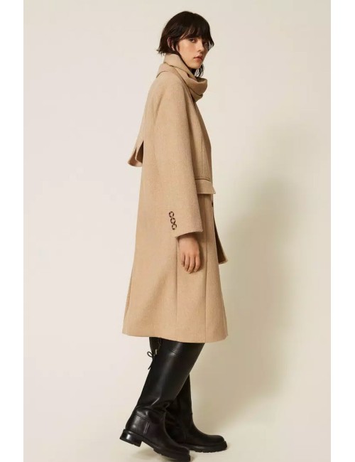 Twinset cappotto donna in misto lana con stola rimovibile