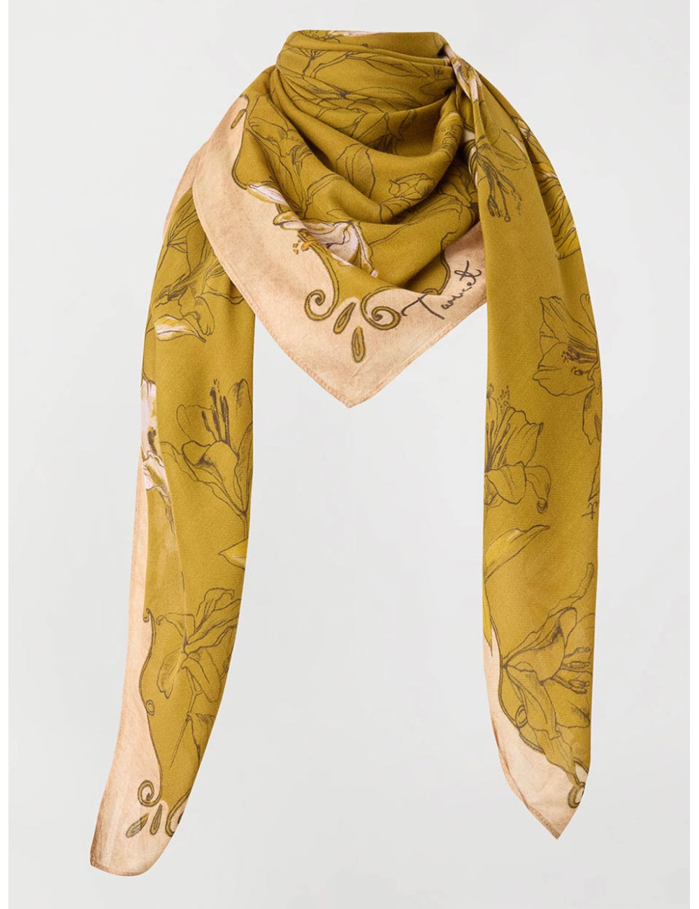 Twinset kefiah donna in tessuto con stampa floreale senapeTwinsetPassioni Boutique