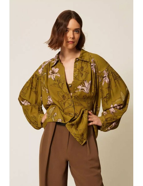 Twinset camicia donna in crêpe de chine con stampa gigli