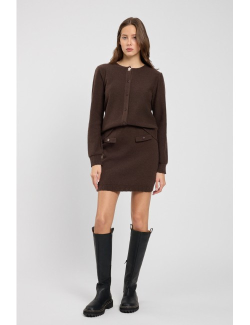 Twinset gonna donna in maglia di lana e cotone marrone