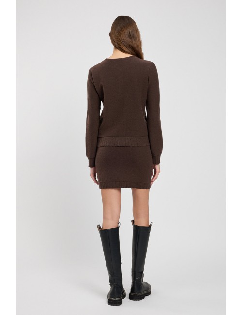 Twinset gonna donna in maglia di lana e cotone marrone