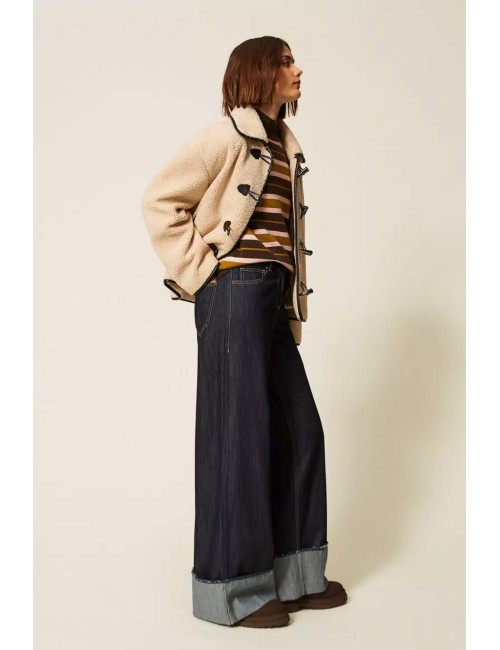 Twinset jeans donna in cotone flare con risvolto al fondo