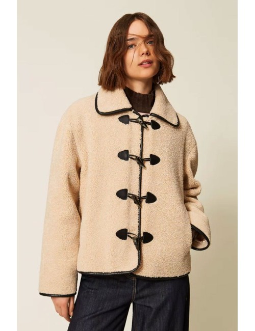 Twinset caban donna in pelliccia sintetica con alamari