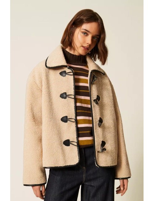 Twinset caban donna in pelliccia sintetica con alamari