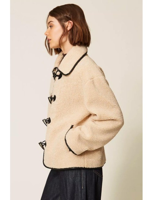 Twinset caban donna in pelliccia sintetica con alamari