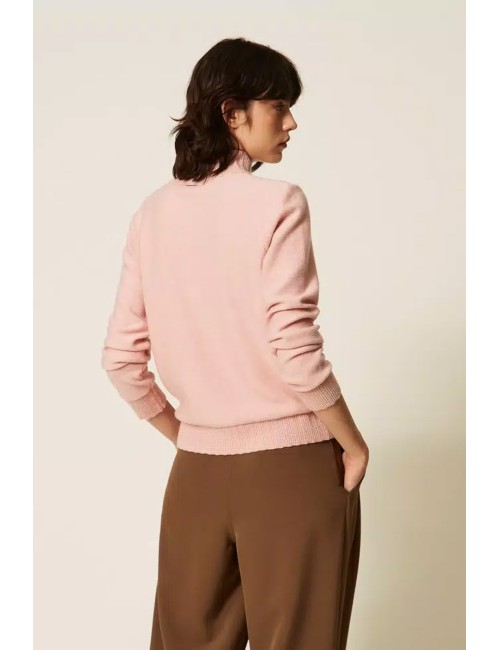 Twinset maglia donna in punto piquet con collo a lupetto e spilla