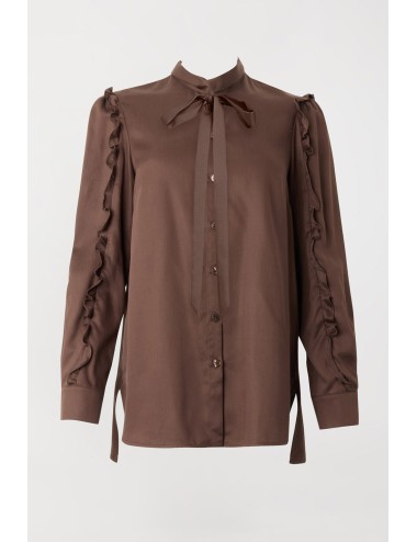 Twinset camicia donna in lyocell mocha con fiocco e volantTwinsetPassioni Boutique