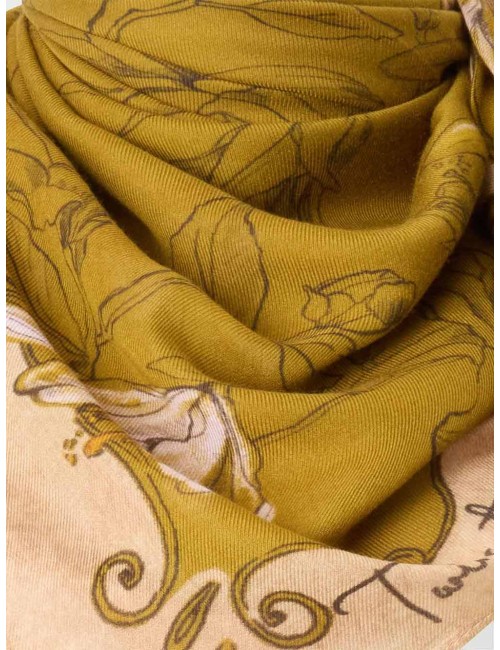 Twinset kefiah donna in tessuto con stampa floreale senape