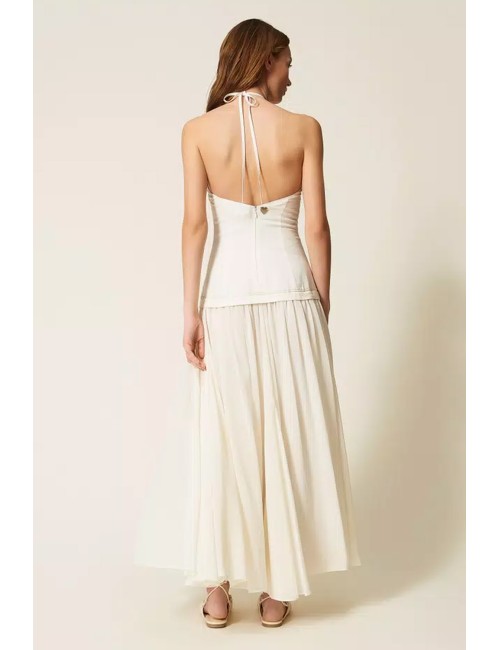 Twinset - abito lungo in misto lino e georgette 261lm2mdd 13584