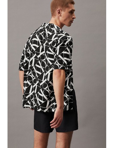 Ck - camicia da spiaggia stampata - ck monogram km0km00970-ogk neroCalvin Klein UomoPassioni Boutique