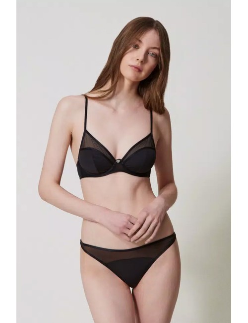 Slip brasiliana in tulle 251ll6b77 00006 neroTwinsetPassioni Boutique