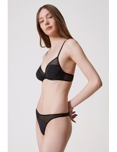 Slip perizoma con tulle 251ll6b88 00006 neroTwinsetPassioni Boutique