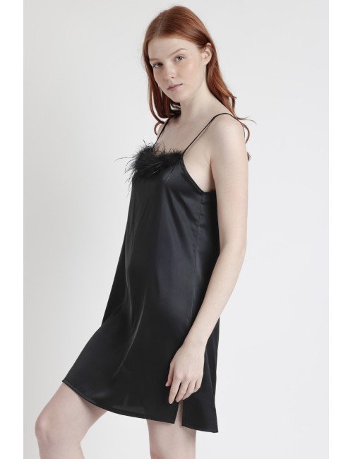 Admas - vestaglia marabu satinata 67202-0-110 neroAdmasPassioni Boutique