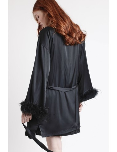 Admas - vestaglia marabu satinata 67202-0-110 neroAdmasPassioni Boutique